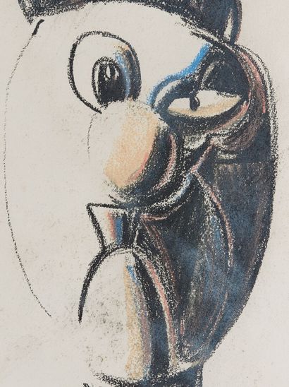 null George CONDO (1957).

Tête de chat.

Crayon gras noir et de couleurs, sur papier.

Signé...