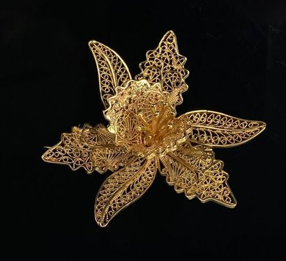 null Broche en or jaune figurant une fleur d'orchidée.

L_5,2 cm.

17,31 grammes,...