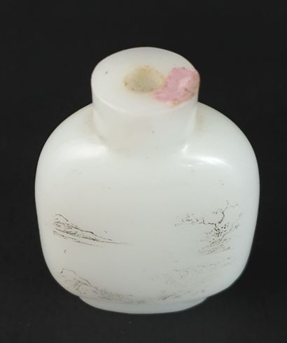 null CHINE, dynastie Qing (1644-1911).

Flacon tabatière en jade céladon pâle à décor...