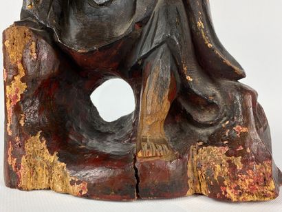 null JAPON, XIXème siècle.

Sculpture en bois laqué figurant un sage appuyé sur un...