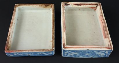 null CHINE, vers 1900.

Boîte rectangulaire en porcelaine et émaux blanc-bleu à décor...