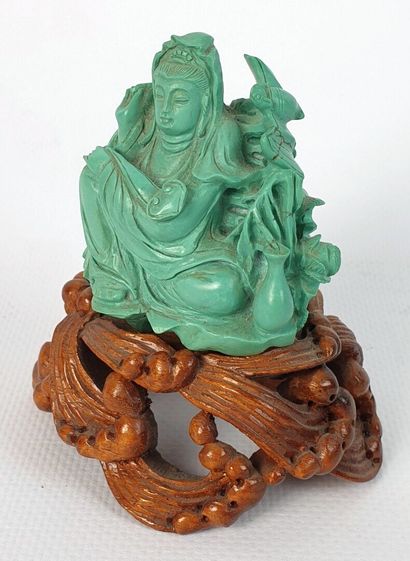 null CHINE, dynastie Qing (1644-1911).

Statuette de Guanyin en turquoise sculptée,...