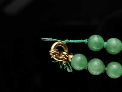 null CHINE.

Collier de perles de jade vert, important fermoir mousqueton en or jaune.

Poids...