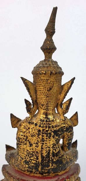 null THAILANDE, Ratanakosin, XIXème siècle.

Bouddha en bronze doré, assis en padmasana,...