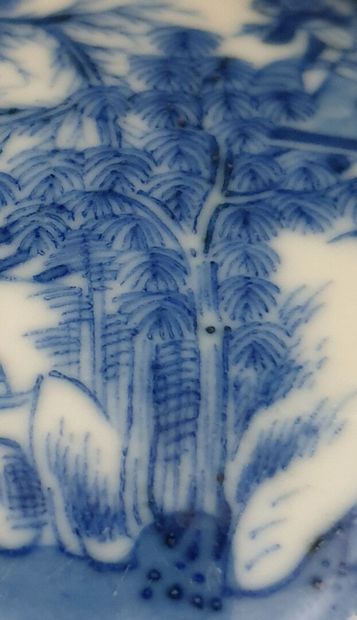 null CHINE, fin du XIXème siècle.

Boîte lenticulaire en porcelaine et émaux blanc-bleu...