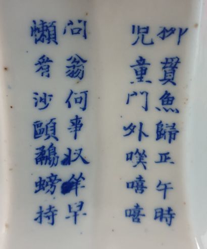 null CHINE.

Vase balustre anguleux en porcelaine et émaux blanc-bleu à décor de...