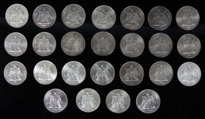 null Ensemble de 25 pièces de 50 francs Hercule en argent comprenant :

- 9 pièces...