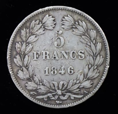 null Deux pièces en argent, l'une de 5 francs Louis Philippe de 1846, l'autre de...