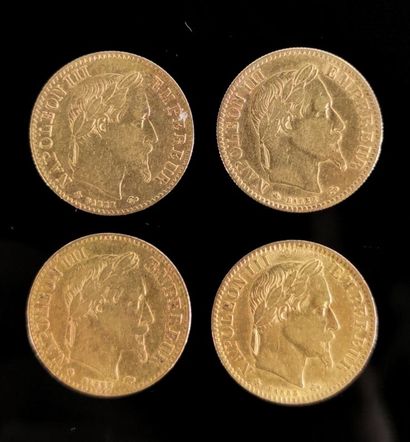 null Quatre pièces de 10 francs or Napoléon III, 1862 BB, 1864 BB, 1865 A, 1868 A.

12,78...