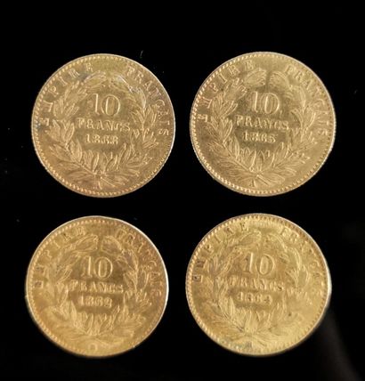 Quatre pièces de 10 francs or Napoléon III,...