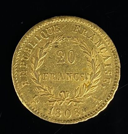 null Une pièce de 20 francs or, 1808 (A).

Epoque Empire.

6,4 grammes.