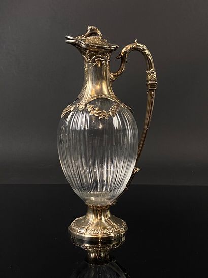 null Petite carafe en cristal et argent.

H_ 21 cm.

Poids brut : 551,94 grammes,...