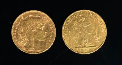 Deux pièces de vingt francs or, 1875 (A)...