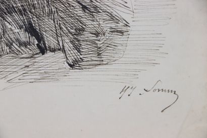 null Henry SOMM (1844-1907). 

Pleasure Trains. 

Ink on paper. 

Signed lower right....