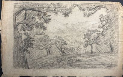 null French school of the 19th century.

Landscape, view on the valley.

Charcoal...