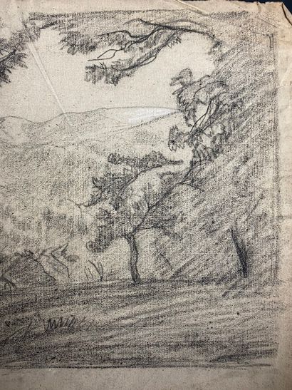 null French school of the 19th century.

Landscape, view on the valley.

Charcoal...