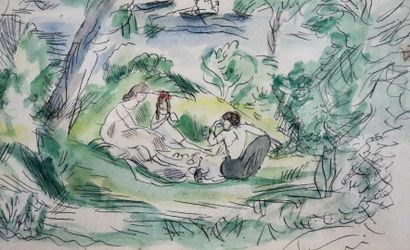 null Hermine DAVID (1886-1970).

Déjeuner sur l'herbe.

Encre et aquarelle sur papier,...