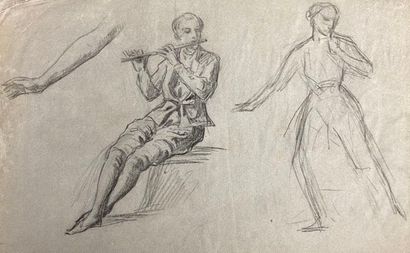 null French school of the 19th century.

Studies for a flute player and a dancer,...