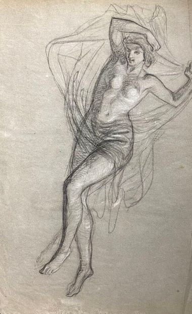 null French school of the 19th century.

Reclining female nude.

Pencil drawing and...