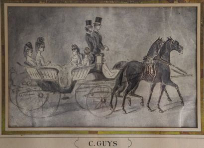 null Constantin GUYS (1802-1892), attributed to.

The carriage ride.

Ink wash.

H_14,8...