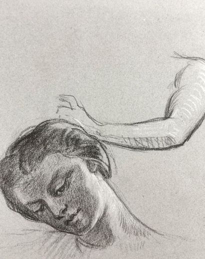 null Ecole française du XIXème siècle.

Etude de visage de femme et de bras. 

Crayon...