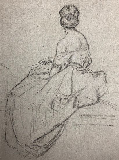 null French school of the 19th century.

Young woman sitting in two movements.

Charcoal...