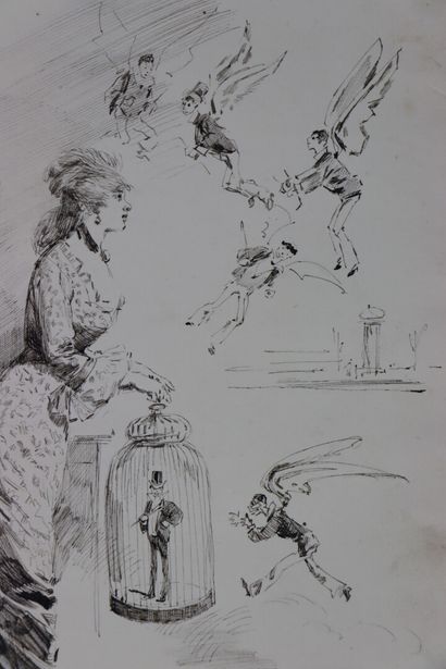 null Henry SOMM (1844-1907).

The newcomer. 

Ink on paper. 

Signed lower right....