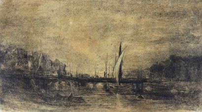 null Camille FLERS (1802-1868)

View of a port.

Black pencil and white chalk highlights.

Signed...