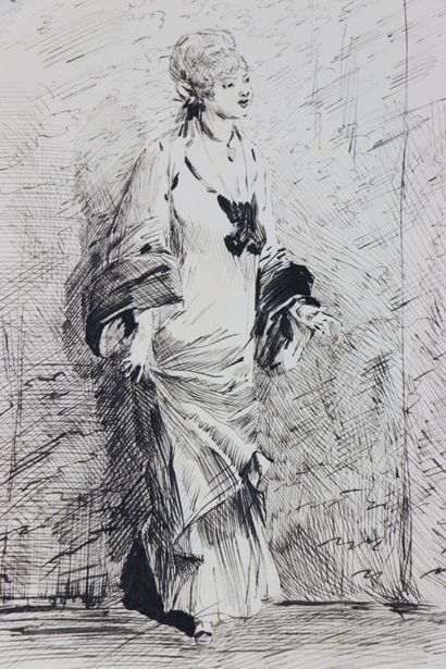 null Henry SOMM (1844-1907). 

Le levé. 

Encre sur papier. 

Signée en bas à droite....