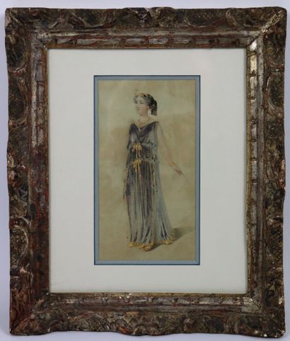 null Ecole française du début du XIXème siècle.

Femme à l'antique.

Aquarelle et...