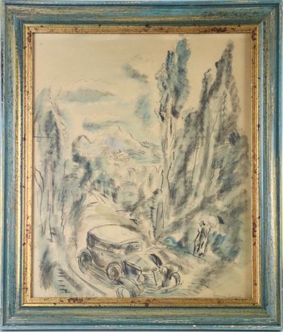 null Hermine DAVID (1886-1970).

Car on a mountain road.

Ink, charcoal and watercolor...