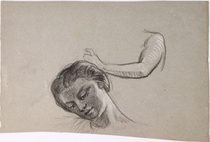 null French school of the 19th century.

Study of a woman's face and arms. 

Pencil...