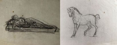 null French school of the 19th century.

Reclining man and study of a horse.

Double-sided...