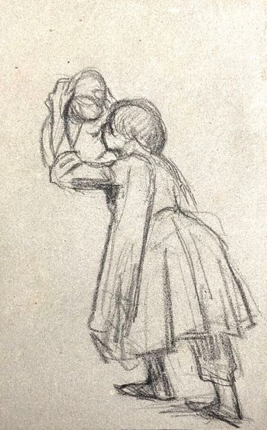 null French school of the 19th century.

Woman wiping an object.

Charcoal on paper.

H_22...