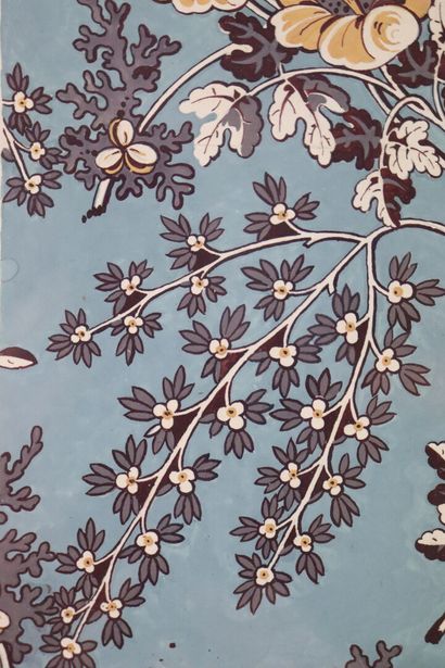 null Raoul DUFY (1877-1953).

Fleurs sur fond bleu.

Projet pour un tissu pour la...