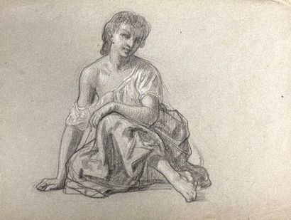 null French school of the 19th century.

Young woman sitting cross-legged.

Charcoal...