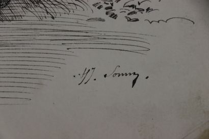 null Henry SOMM (1844-1907). 

Under the arrows of Cupid. 

Ink on paper. 

Signed...