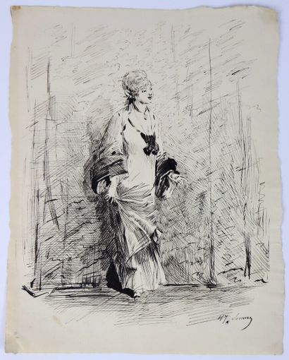 null Henry SOMM (1844-1907). 

The survey. 

Ink on paper. 

Signed lower right....