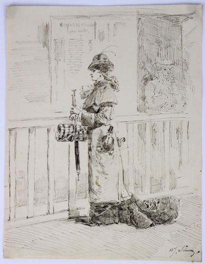 null Henry SOMM (1844-1907). 

On the platform of the station. 

Ink on paper. 

Signed...