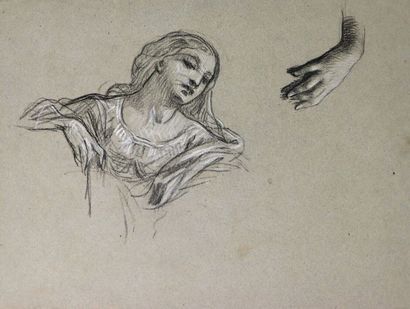 null French school of the 19th century.

Study of face and hand. 

Pencil and white...