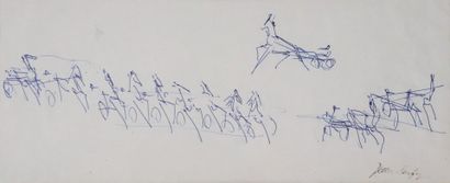 null Jean DUFY (1888-1964).

Horse-drawn carriages.

Pen drawing on paper.

Stamp...