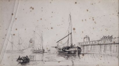 null Stanislas LÉPINE (1835-1892).

The return to the port.

Brown ink drawing, unsigned.

H_14...