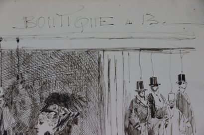 null Henry SOMM (1844-1907). 

La boutique de marionnettes. 

Encre sur papier. 

Signée...