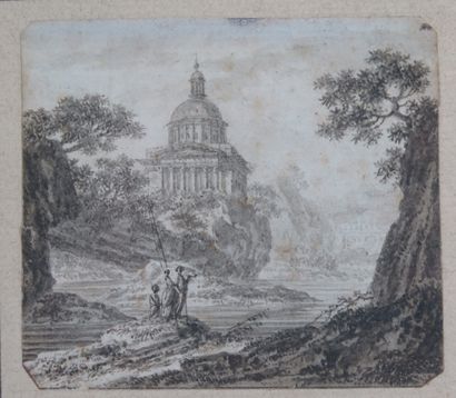 null French school of the XVIIIth century.

Pair of animated antique landscapes.

Ink...