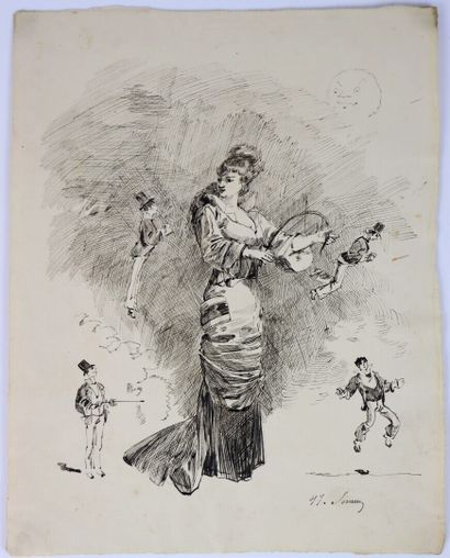 null Henry SOMM (1844-1907). 

To the next. 

Ink on paper. 

Signed lower right....