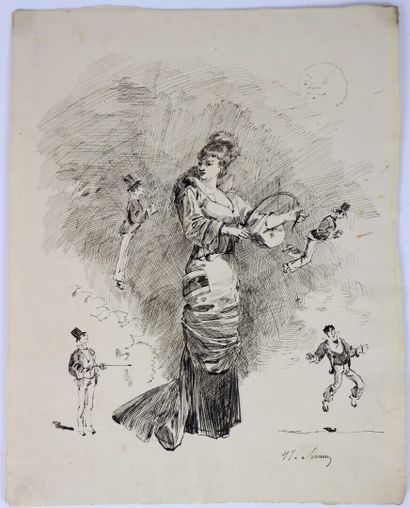 null Henry SOMM (1844-1907). 

Au suivant. 

Encre sur papier. 

Signée en bas à...