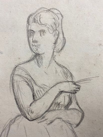 null French school of the 19th century.

Study for the portrait of a young woman.

Charcoal...