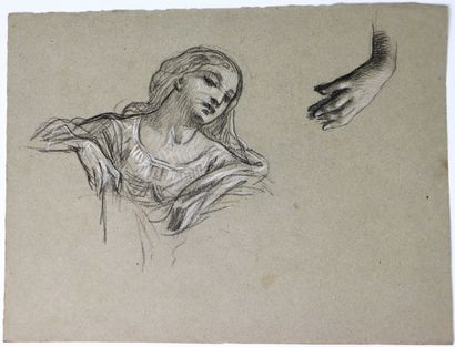null French school of the 19th century.

Study of face and hand. 

Pencil and white...