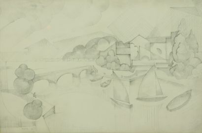 null André LHOTE (1885-1962).

Landscape with a bridge.

Pencil drawing, signed lower...