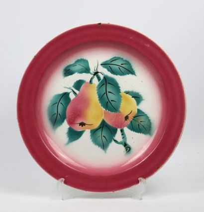 null Dish and soup plate decorated with pears on a white background and pink border

Porcelain...